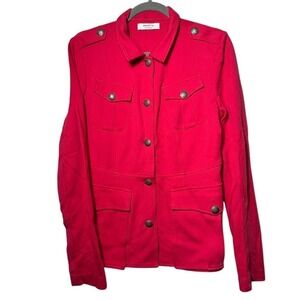 Bailey 44 Women's Military Style Blazer Jacket Lg Red Utility Button Made In USA